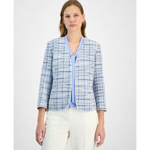 Kasper Women's Tweed 3/4-Sleeve Open-Front Blazer Petite Blue Size 16P MSRP $139